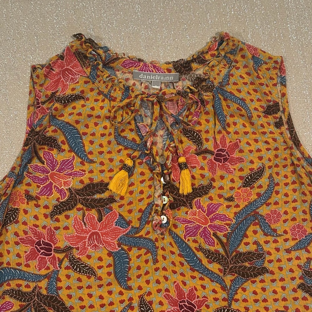 Daniel Rainn yellow tropical floral sleeveless blouse, size S - Picture 2 of 11